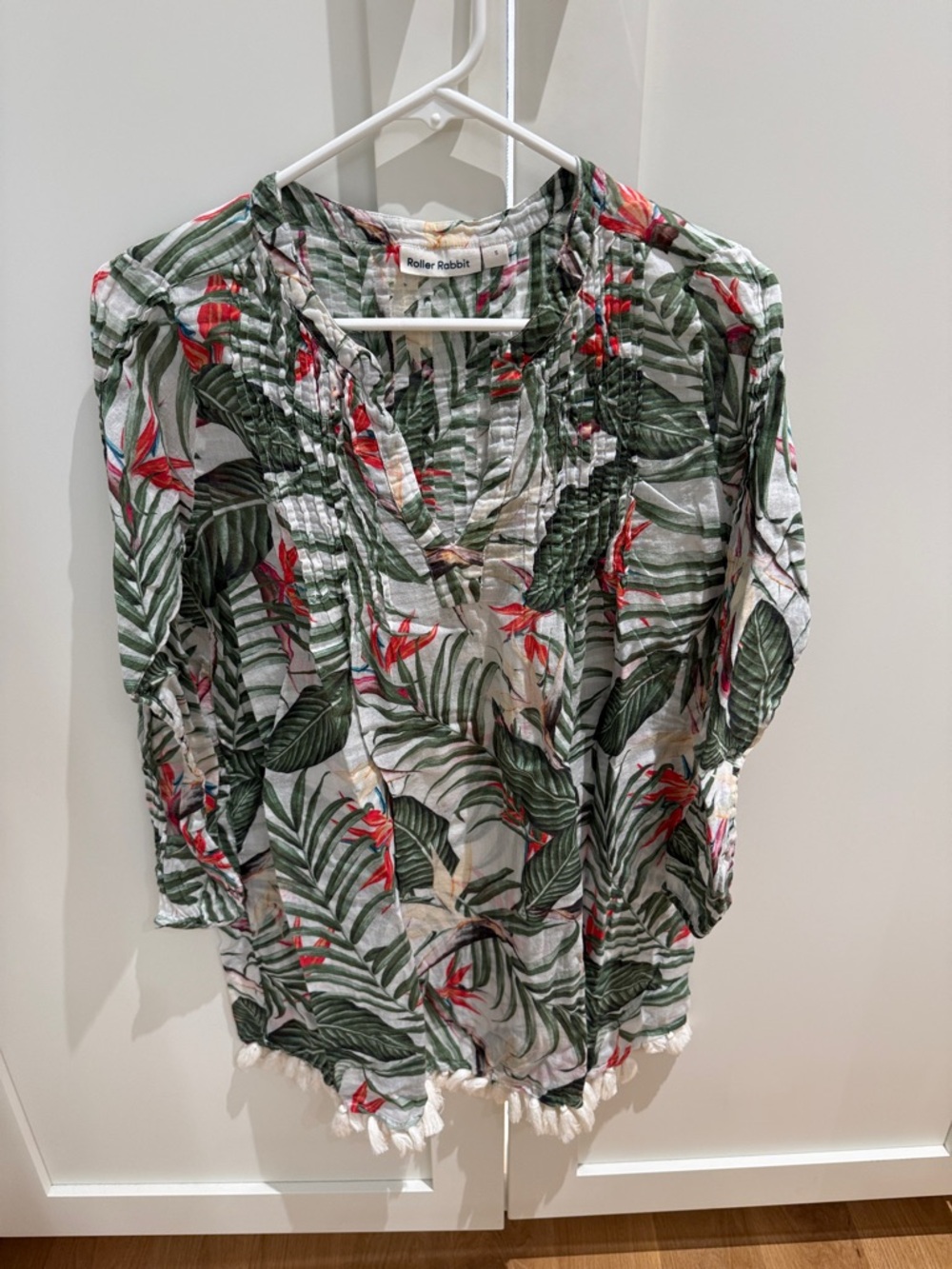 Roller Rabbit Green Leaf & Red Floral V-Neck Coverup